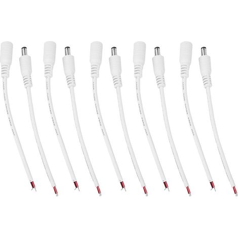 5 paires 5.5x2.1mm mâle femelle DC alimentation baril prise Jack connecteur câble fil (blanc) (1/5)