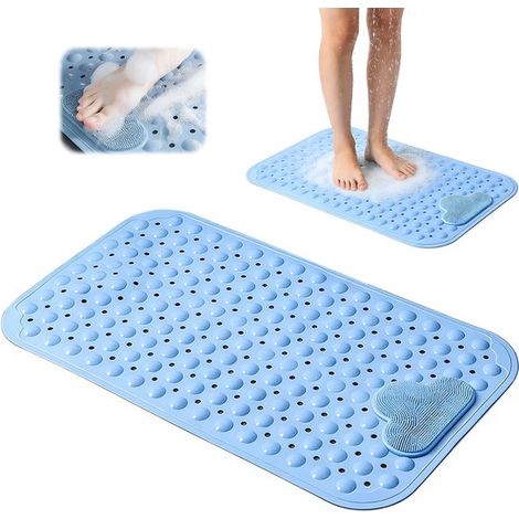 Tappetino antiscivolo per doccia con ventose per un piacevole massaggio, lavabile in lavatrice, resistente a muffa e umidità, per cucina/bagno, 40 x 70 cm, blu (1/5)
