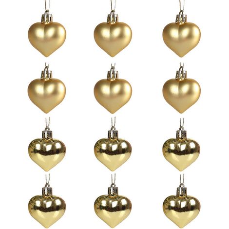 Guirlande De Décoration En Forme De Cœur - Boules En PVC Mat Et Brillant - Pour Arbre De Noël Mariage Anniversaire Saint-Valentin - Lot De 12 Pièces