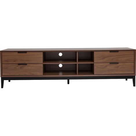 Meuble TV vintage finition bois foncé noyer et métal noir avec rangements L180 cm SARTO