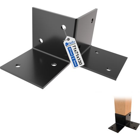 Support de sol pour poteau bois thermolaqué noir – 71 x 71 mm – Connecteur de poteau pour pergola et structures bois – GeZu Impex