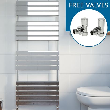 Modern Flat Panel Heated Towel Rail Radiator Chrome 1600 x 600mm Angled Valves (1/5)
