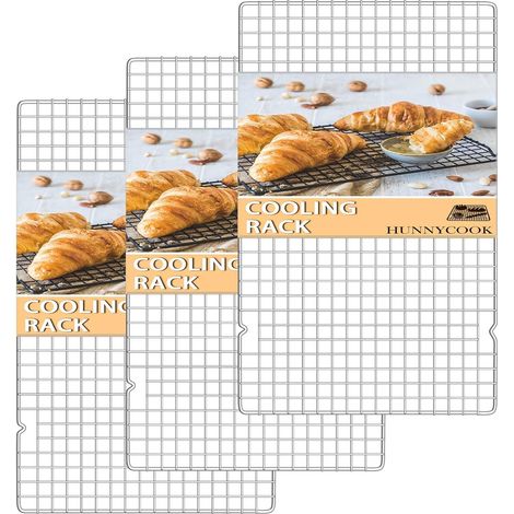 Set de 3 Grilles de refroidissement, Acier inoxydable, 40,2x25cm, Résistant chaleur, Pour cuisson et séchage, Cuisine et pâtisserie