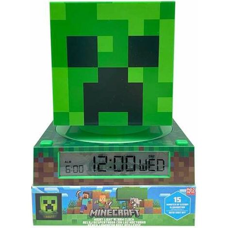 Lampada 3D Verde Minecraft con Sveglia per Bambini