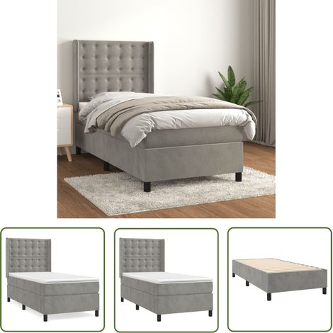 The Living Store Boxspringbett mit Matratze Hellgrau 80x200 cm Samt - Samtbett - Boxspringbett - Doppelbett - Bettauflage - Matratze (1/5)