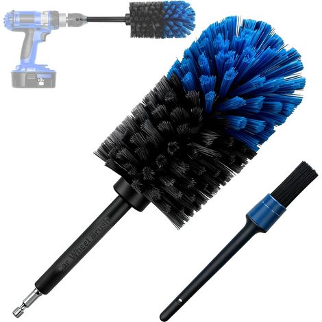 Wheel brush for cordless screwdriver, contains a wheel brush and a 22.5 cm detail brush, quick cleaning of car rims, durable and versatile as a cleaning brush (1/5)