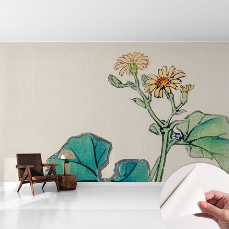 Selbstklebende Tapete - Wanddekoration Wohnzimmer - Tapete Schlafzimmer Blume und Blätter 416x254 cm