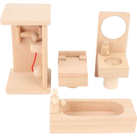 Ensemble de mini-jouets de salle de bain en bois pour baignoire, lavabo et toilettes, accessoires de salle de bain pour enfants, cadeau d'anniversaire. (1/5)