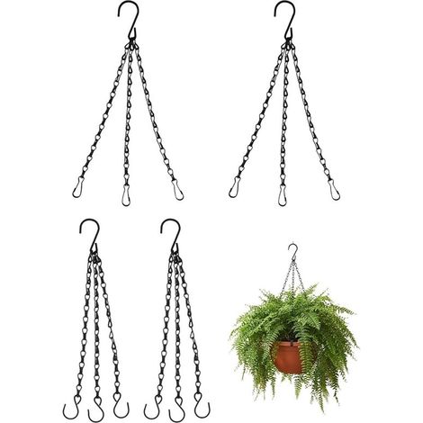 Set di 4 ganci regolabili in metallo per vasi di fiori – catena nera (1/5)
