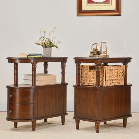 PADMA HOUSE Table d’Appoint, Petite et Fine avec 2 Tiroirs, Bout de Canapé pour Petits Espaces, Table de Chevet avec Rangement, pour Salon, Chambre (1, BG-A508-CY) (1/5)