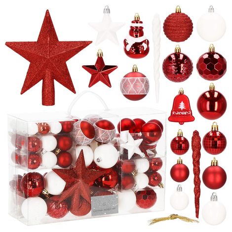 SPRINGOS Palline per albero di Natale 104 pezzi incl. stella punta ornamenti rosso bianco pupazzo di neve decorazioni per albero di Natale albero di Natale