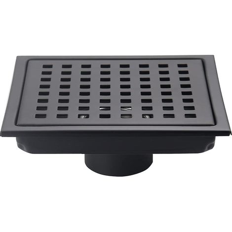 Caniveau de douche carré noir mat de 15 cm (6 po), grille avec couvercle amovible, acier inoxydable SUS304 (1/5)