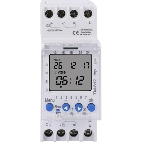 TM612 220 VCA 16 A 6 broches 2 NO 2 NC 2 canaux Grand écran LCD Horloge programmable 24 h avec deux sorties relais Minuterie 2 NO (TM612 12 V) (1/3)