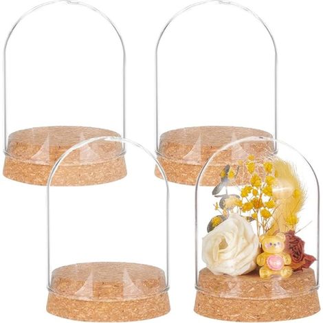 Bocaux en Verre avec Présentoir en Forme de Dôme Liège, Cloche de Centre de Table 65.5x91.5mm, Pot pour Plantes à Fleurs, Spécimens, Décorations Artisanales (1/5)