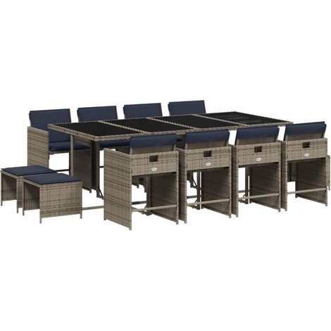 Maison Exclusive - 13-teiliges Garten-Ess-Set mit Kissen, grau, P