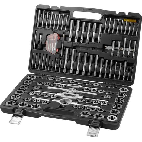 Coffret Tarauds et Filières 116 Pièces Métrique M3-M18 et SAE Kit de Taraudage et Filetage en Acier Mallette de Transport Outils pour Tarauder et Fileter Construction Réparation Auto Plomberie (1/5)
