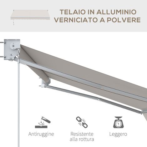Store à bras orientables 3x2 m en aluminium, inclinaison réglable 5°-35°, voile d'ombrage en polyester crème, blanc