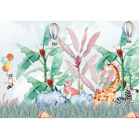 Papier peint panoramique Enfants - Animaux de la Jungle - 390 cm x 273 cm (1/2)