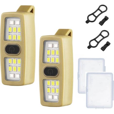 Ansteck-Stirnlampe, Lauflicht, Mini-2er-Set, gelb, USB-C, 7 Leuchtmodi, Camping, Wandern (1/5)