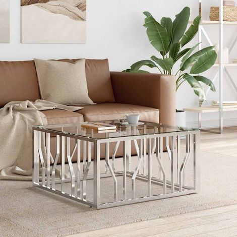 vidaXL Table basse 80x80x40 cm acier inoxydable et verre (1/5)