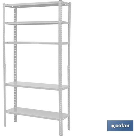 Estantería metálica en color blanco y gris de 5 baldas con tornillos y escuadras COFAN Blanco 180 x 90 x 30 cm