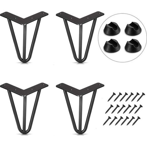 Lot de 4 Pied de Table 10cm Pied Meubles DIY pour Table à Manger  Basse Bureau Noir + Protège Pieds et Vis