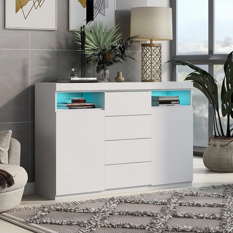 Mueble de almacenamiento LED moderno - Con amplio espacio de almacenamiento para su sala de estar o comedor - Blanco (1/5)