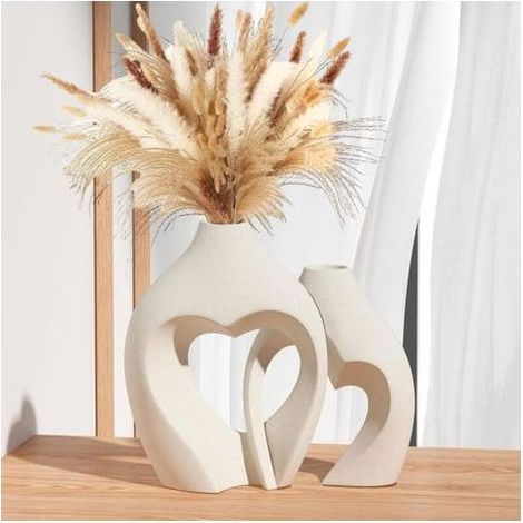 Set di 2 vasi decorativi a forma di cuore in resina bianca, decorazione semplice, adatti per decorazioni da tavola, matrimoni, soggiorni e uffici.