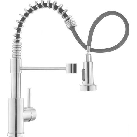 0Robinet d'évier de cuisine avec mitigeur haute pression à ressort spiralé, débit d'eau à double mode et deux tuyaux d'entrée G3/8.
