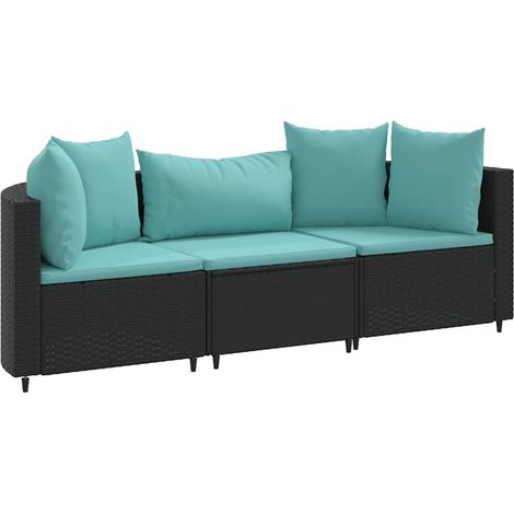 vidaXL Set Divani da Giardino 3 pz con Cuscini in Polyrattan Nero (1/5)