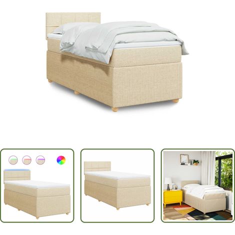 vidaXL Surmatelas - Sommier à lattes de lit avec matelas Crème 80x200 cm Tissu (1/5)
