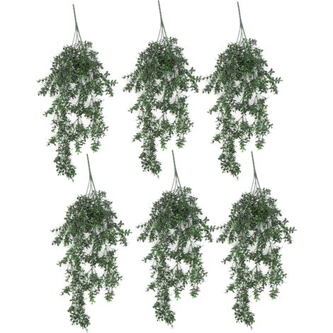 Pack of 6 x Hanging UV and Fire Resistant Artificial Small Leaf Plant 78cm (1/4)