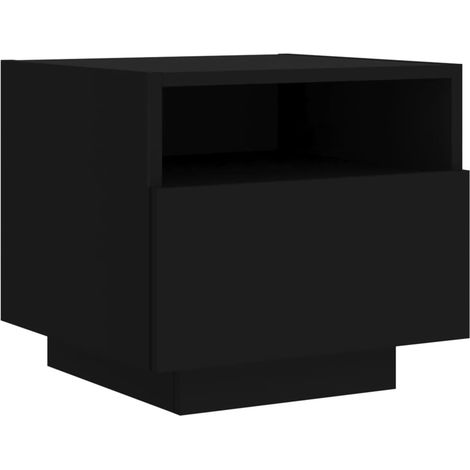 Mesita de noche con luces LED y cajón 40 x 39 x 37 cm madera de ingeniería negra DEC033195 (1/5)