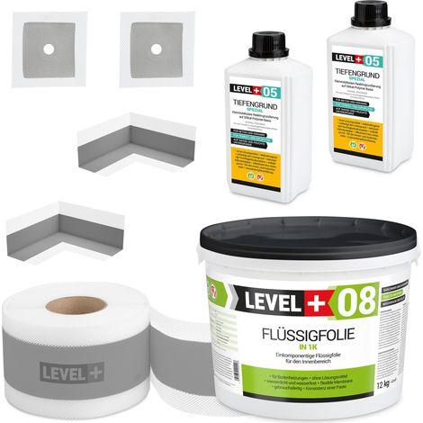 LEVEL+ Dichtset für Duschabdichtung Bad Dichtband Flüssigfolie 12kg SET56 (1/4)