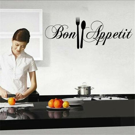 Bon AppéTit Citations Sticker Mural Art Stickers Art Salon Cuisine Restaurant Vinyle DéCoration Couteau Et Fourchette DIY Wall Mural Famille Accueil Autocollant (1/4)