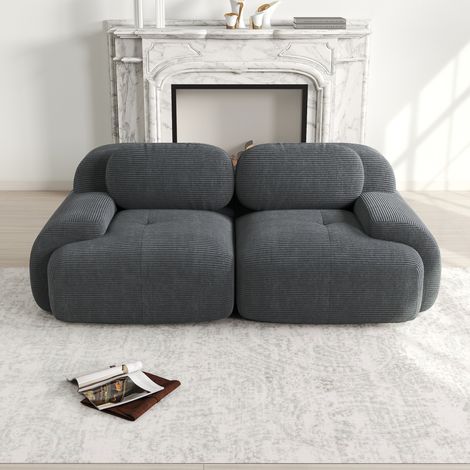 Sofá modular de 2 plazas en pana gris, sin montaje, 208 cm DESVIAE (1/5)