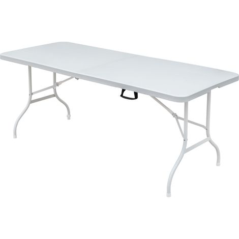 CHICFURN Mesa plegable de ocio 180,34 x 73,66 x 73,66 cm, blanca, plástico y acero (1/5)