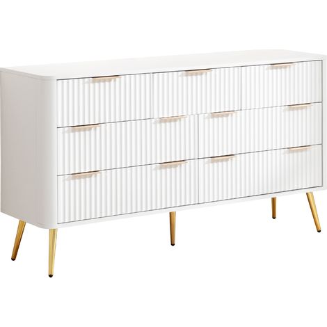 CHICFURN Cassettiera 7 cassetti 145x40x80 cm in MDF bianco, maniglie in metallo (1/5)