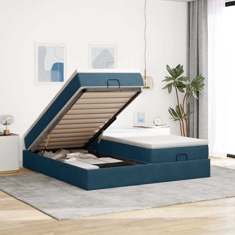 Estructura de cama otomana colchones terciopelo azul oscuro (1/5)