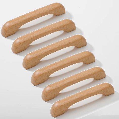 Poignées de Meuble Bois 6 Pièces - Poignées Tiroir en Arc 128mm avec Vis pour Placards Cuisine et Meubles (1/5)
