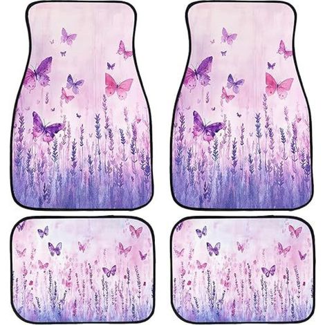 Juego de alfombrillas para coche con estampado de mariposas (4 piezas), antideslizantes, universales, compatibles con sedanes, SUV, camiones, etc. (1/5)