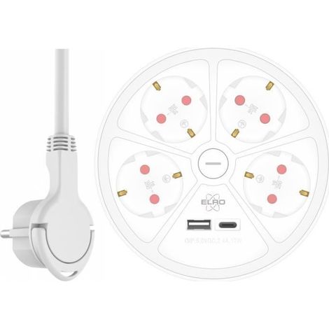 Barrette d'alimentation - ELRO - ES604 - 4 prises - Port USB et USB-C - Design moderne (1/5)