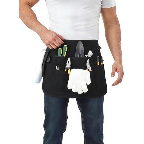 Tool Apron Short Canvas Apron Pocket Storage Belt Adjustable Garden Black CFG003 (1/3)