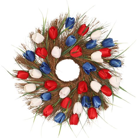 Couronne de tulipes artificielles de 40 cm, couronne florale cryptée, décoration florale à suspendre à une porte ou un mur, décoration intérieure à suspendre à une porte (Tulipe en rotin - Rouge, blan (1/2)