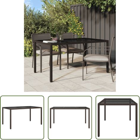 The Living Store Gartentisch 150x90x75 cm Gehärtetes Glas Poly Rattan Braun - Esstisch - Gartenmöbel - Outdoor Möbel - Terrassenmöbel - Polyrattan Tisch (1/5)