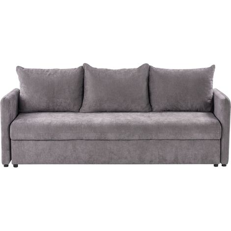 Schlafsofa 3-Sitzer HOLSEN Stoff Taupe mit Stauraum