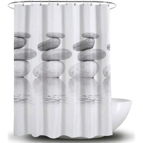 1 Stück wasserdichter, antibakterieller 3D-Duschvorhang aus Polyester, Kieselgrau, 180 x 180 cm für Badezimmer (1/5)