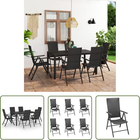 The Living Store Ensemble à manger de jardin 7 pcs noir - Salon De Jardin - Ensemble De Salon De Jardin - Table De Jardin - Chaises De Jardin - Mobilier De Jardin (1/5)