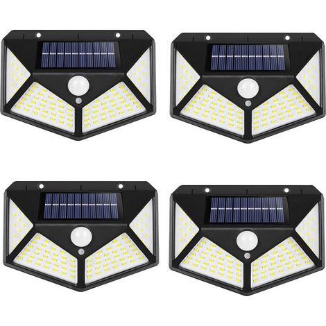 100 LED-Solar-Gartenleuchten, 4er-Pack mit Bewegungsmelder, wasserdicht, 1200 mAh Solar-Strahler, leistungsstarke kabellose Gartenleuchten (1/5)