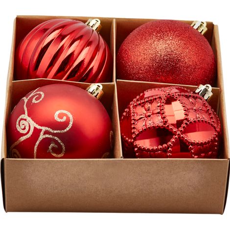 Palline per albero di Natale, colore Rosso, con decorazioni miste, in PVC -16 palline da Ø 6 cm (1/3)